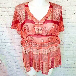 ORANGE RED FADED GLORY SHEER TOP W/ GOLD THREAD!!!